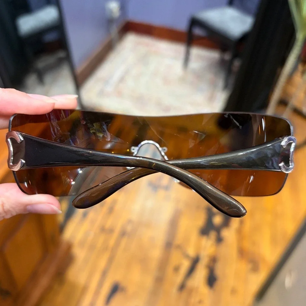 Chanel 4119 CC Rimless Shield Sunglasses Brown Gradient Italy Y2K
